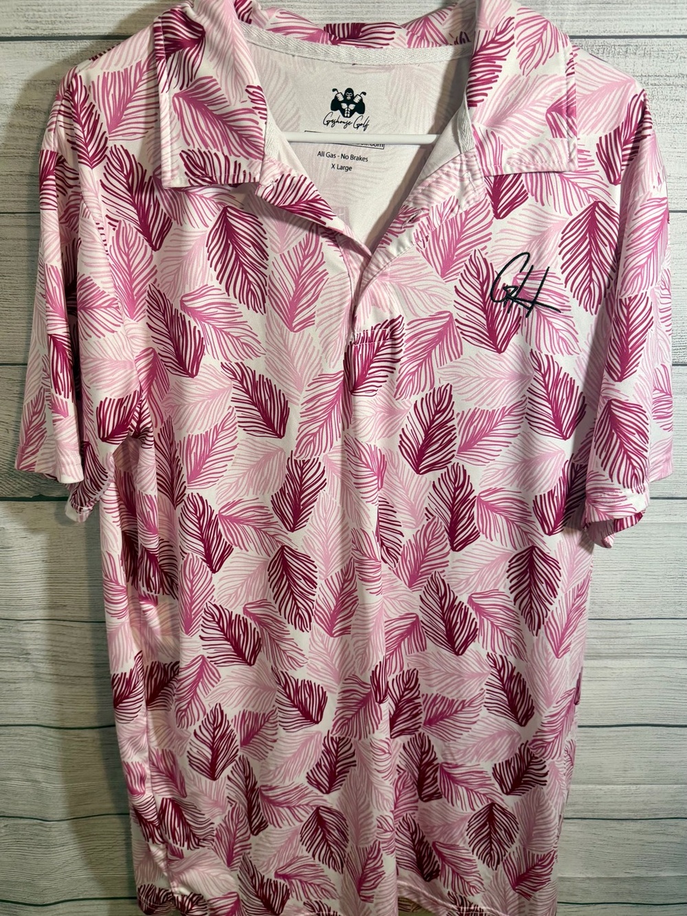 Gashouse Golf Pink Leaf-Print Short Sleeve Polo